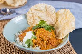 Chicken Curry with Rice and Poppadums