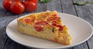 Cheese, Onion and Tomato quiche with New Potatoes and Salad