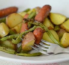 Sausage, New Potatoes with Peas or Beans