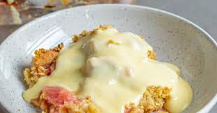 Rhubarb & ginger crumble  with cream or custard