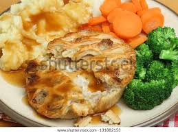 Chicken Pie, mash potato and vegetable accompaniment
