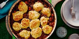 Pork Casserole with Cheese Cobbler. Mashed Potato and Seasonal Vegetables