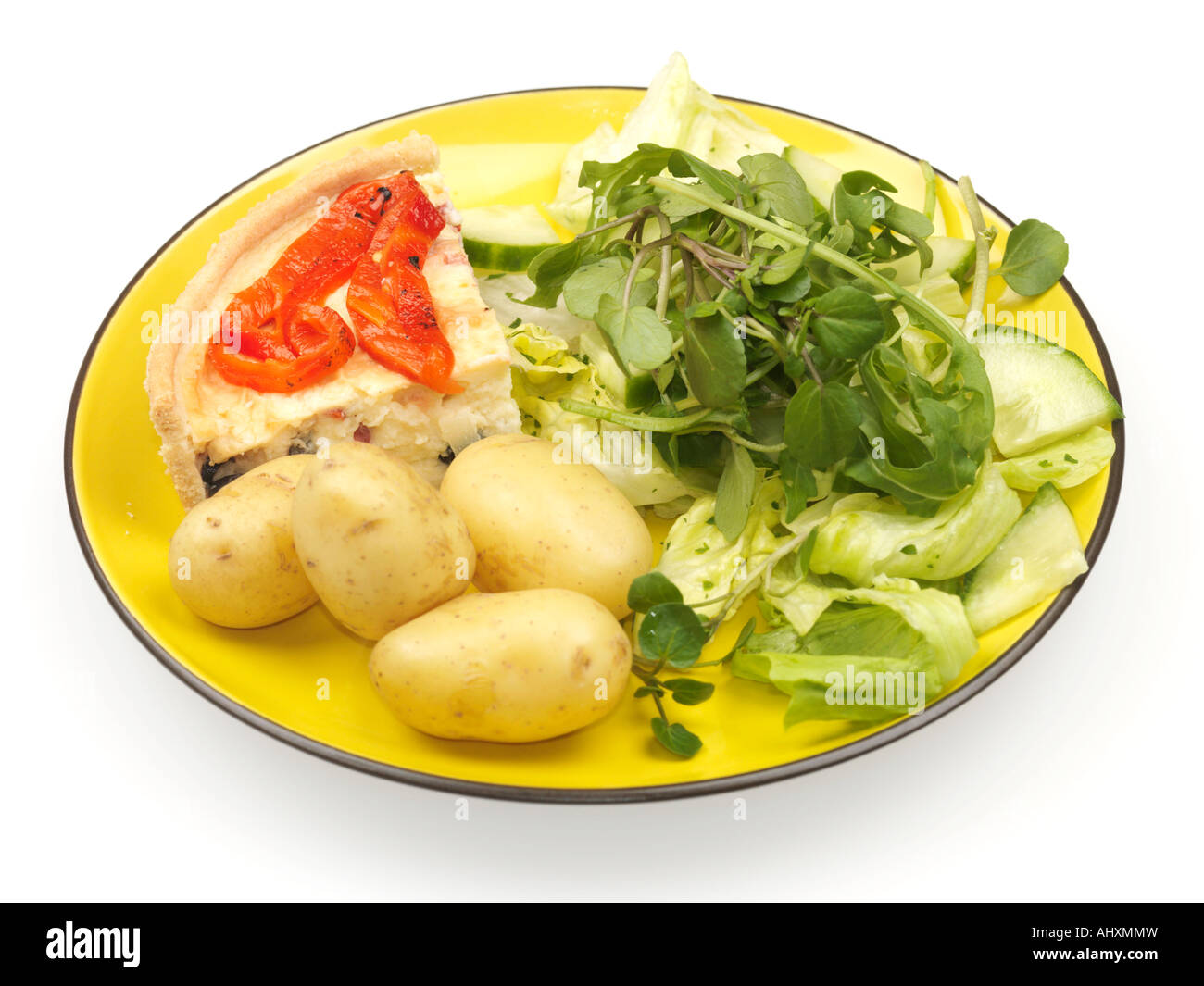 Quiche Lorraine (ham, cheese and egg) with new potatoes and salad